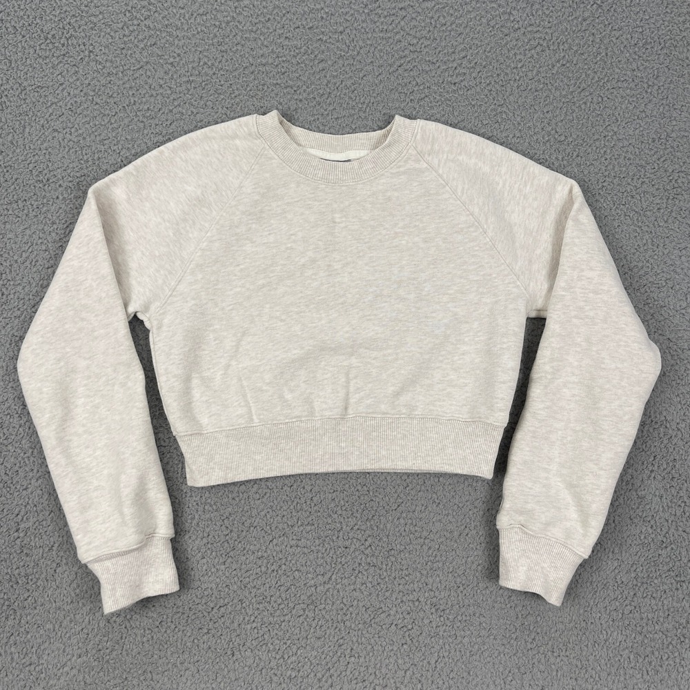 Aritzia TNA Cozy Fleece Perfect Sweatshirt Womens XS Beige Cropped Fit Cotton